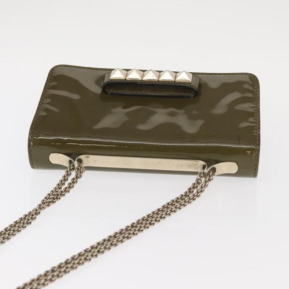 VALENTINO Studs Chain Shoulder Bag Enamel Khaki Gold Auth bs31799 - Picture 6 of 16